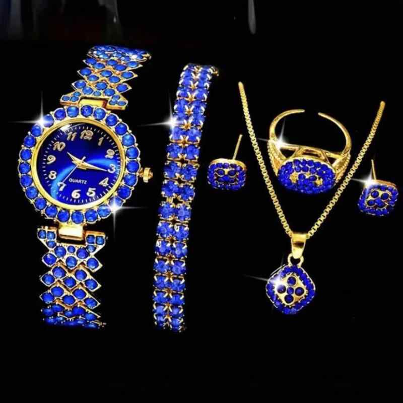 腕時計 レディース 女性用 アクセサリー ジュエリー セット ブルー レッド グリーン カラフル ジルコニア ラインストーン 合金 アナログ