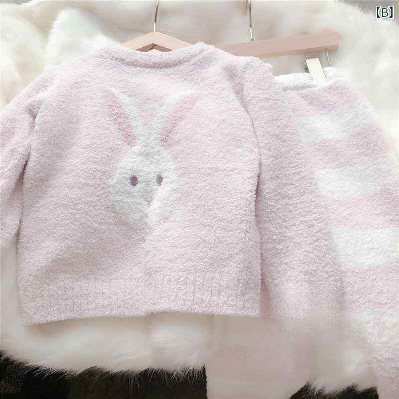子供用パジャマ 上下セット 男児 女児 猫 ウサギ プリント 厚手 フリース 秋冬 暖...