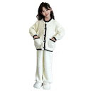 子供用 パジャマ 女の子 秋冬 厚手 フランネル 綿混 あったか ルームウェア 上下セット 白