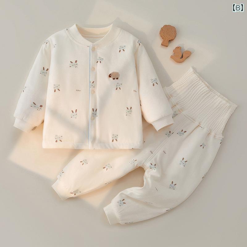 ベビー 肌着 上下セット 綿100% 高腰 腹巻付き あったか 厚手 秋冬 新生児 赤ちゃ...