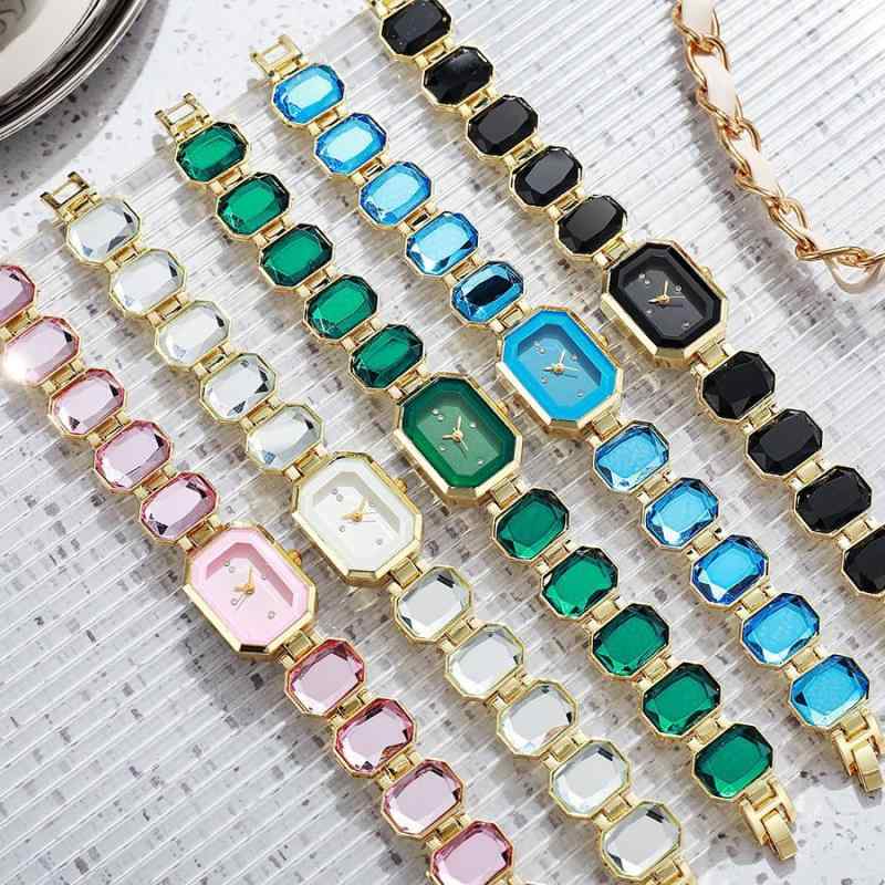 CARTIER - 腕時計 レディース 大粒ジルコニア エメラルドカラー ブレスレットウォッチ ファッション小物 軽量 アナログ クォーツ 普段使い オフィス フォーマル ブラック ピンク系