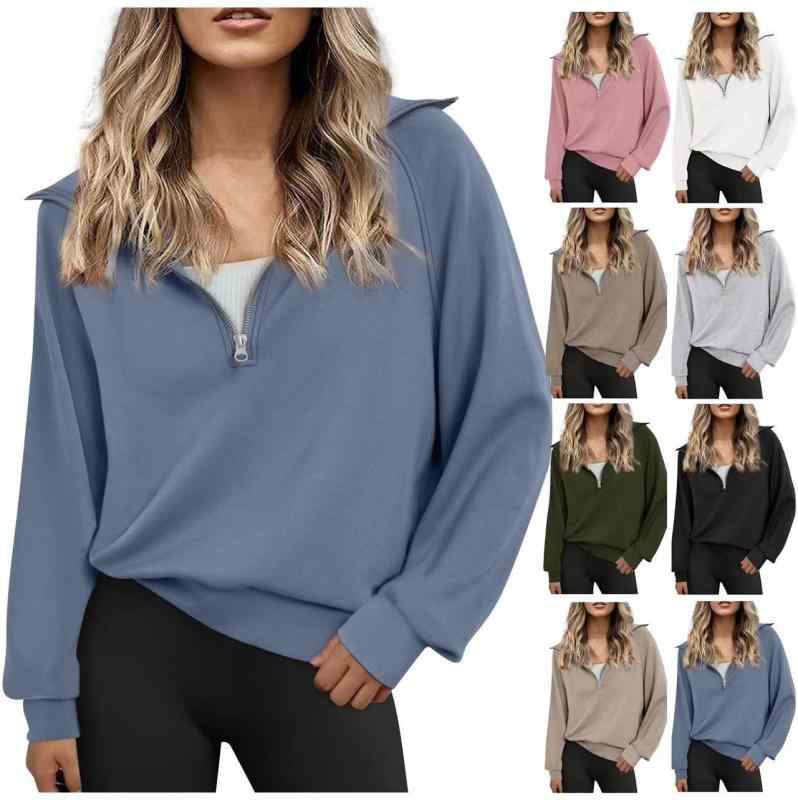 トレーナー レディース 秋冬 ゆるめ ジップアップ 長袖 暖か プルオーバー トップス 普段使い ルームウェア 米白色 宝藍色 銀色 粉紅色..