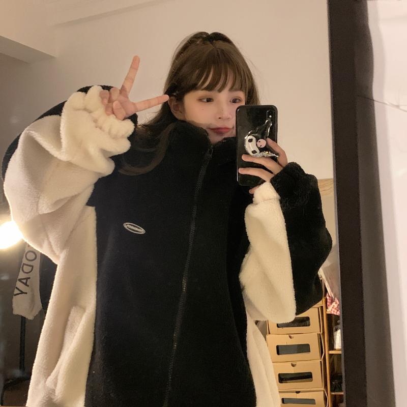 フリースジャケット レディース 韓国風 ゆったり BF風 カーディガン スウェット ト...