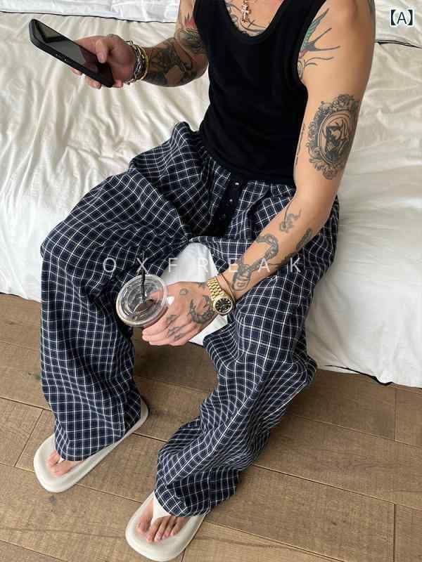 パンツ メンズ 韓国風 格子柄 ストレートパンツ カジュアルパンツ ズボン ボトムス 春秋 普段使い