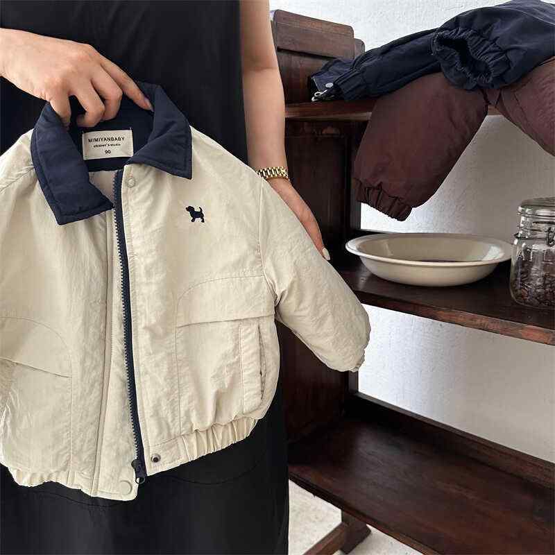 子供服 ジャケット 秋冬 男女兼用 アウター 男 女児 かわいい 小犬 野球服風 襟付き 綿100% 厚手 裏地付き 90 100 110 120 130 14...