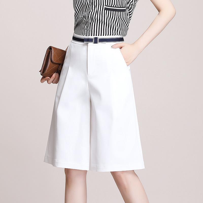 ハーフパンツ レディース 高腰 ワイドレッグパンツ ストレートパンツ キュロットパンツ 接触冷感 薄手 ホワイト ブラック M L XL 2XL 3XL 4XL 5XL