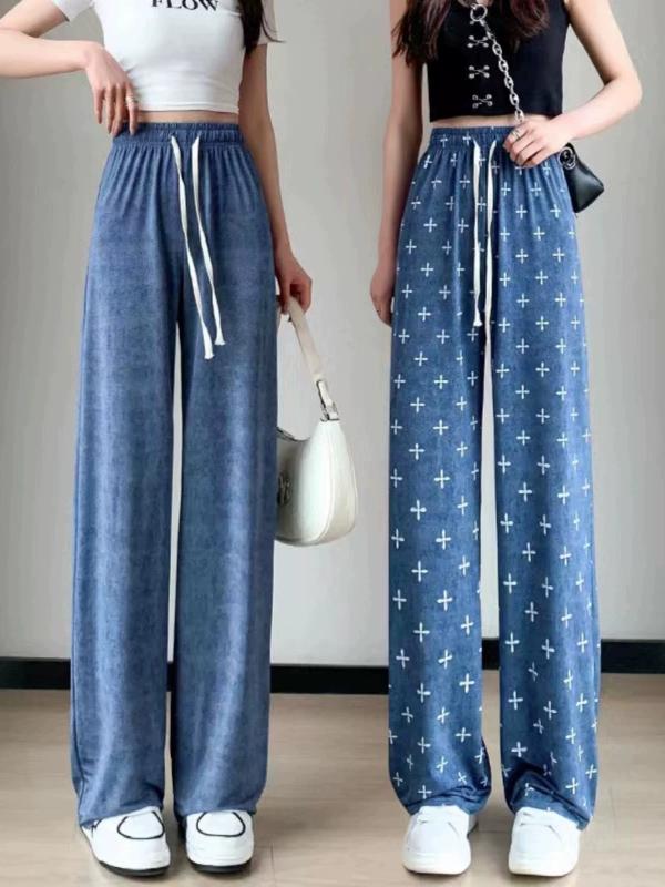 パンツ レディース 高腰 ワイドレッグパンツ イージーパンツ 春夏 ポリエステル 接触冷感 伸縮性 ストレートパンツ ルームウェア 部屋着 普段使い かわいい アルファベット柄 花柄