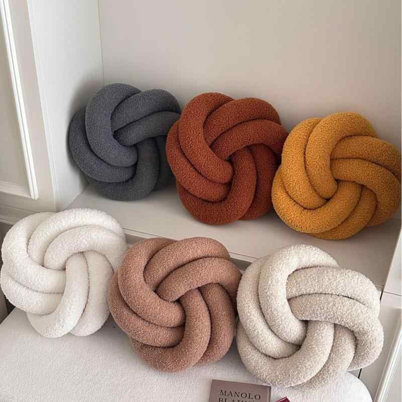 クッション 北欧 ラムウール 抱き枕 ロープ編み込み 円形 背もたれ ハンドメイド 座布団 無地 ダークグ..