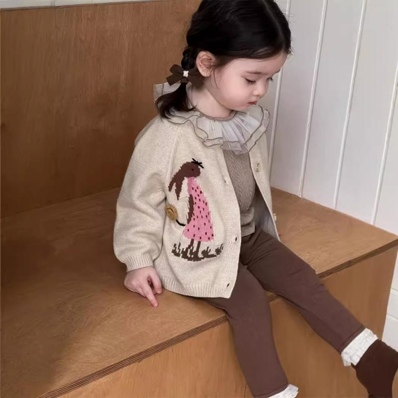 子供服 パンツセット 女児 ベビー服 春秋 2点セット 長袖ニットカーディガン 花柄トップス 長ズボン 綿85% 73CM 80cm 90cm 100cm