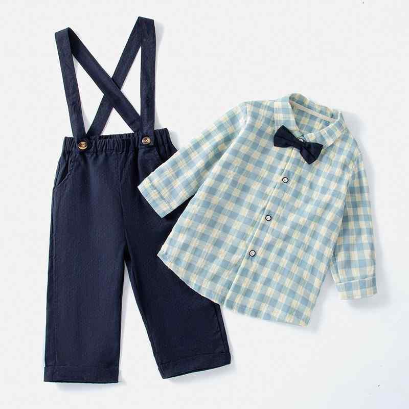 Overalls - 子供用セットアップ 半袖シャツ 長袖シャツ サロペット 韓国風 男の子 上下セット チェック柄 薄手 80cm 90cm 100cm 110cm 120cm