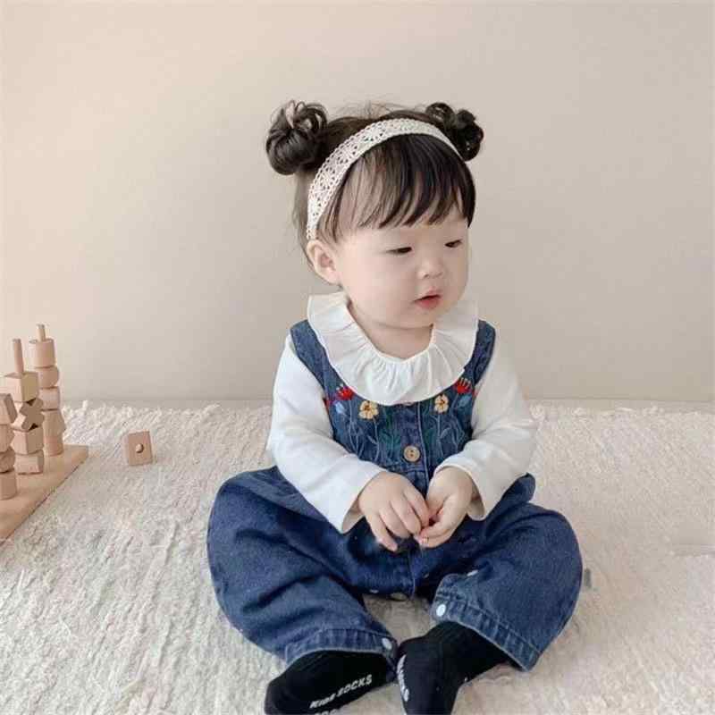 ベビー服 春秋 パンツセット 女の子 長袖 ロンパース デニム サロペット 2点セット コットン かわいい おしゃれ 70 80 90 100cm