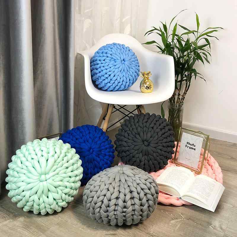 クッション 手編み ボール型 ポリエステル 無地 ソファ 枕 ベッド 靠垫 座布団 直径30cm 直径38cm 北欧風 インスタ映え シンプル かわいい 深灰色 ピンク 浅緑 青