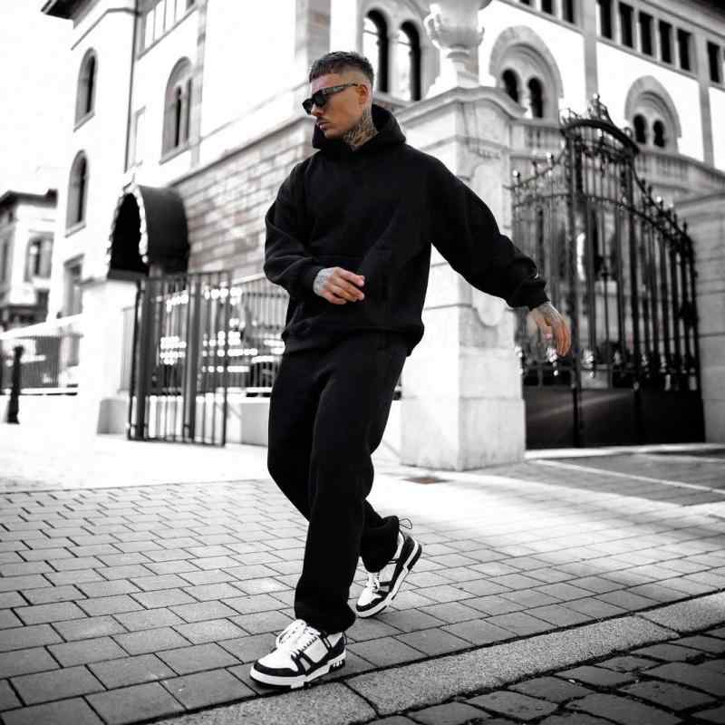 スウェット メンズ 大きいサイズ 春秋 セットアップ 伸縮性 ウエストゴム ドローストリング 裾絞り ジャージ ルームウェア 部屋着 ブラック グレー