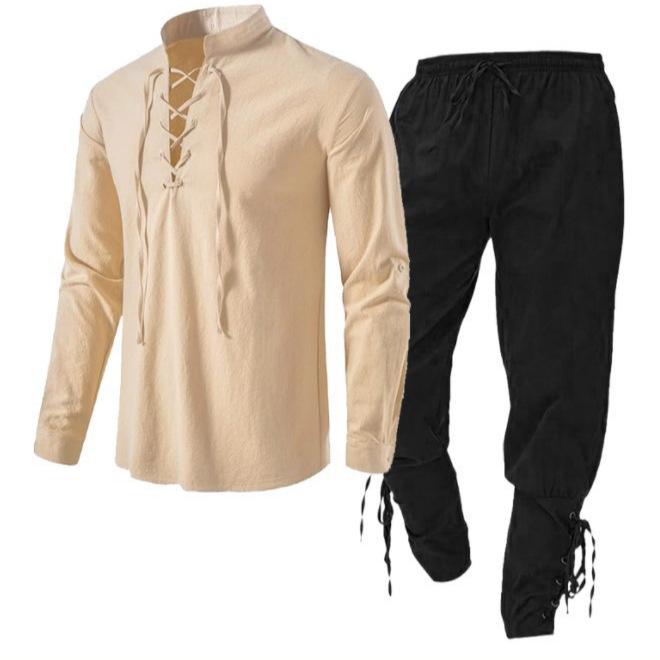 シャツ メンズ 長袖 綿麻 ヘンリーネック カジュアル リネンシャツ 無地 セットアップ 春 スタイル