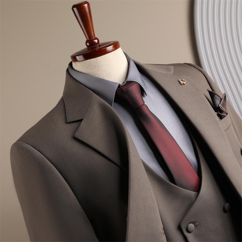 Other - メンズ スーツ セットアップ テーラードジャケット スラックスパンツ 男性用 フォーマル 礼服 結婚式 二次会 パーティー 発表会 ビジネス オフィススタイル 春秋 ポリエステル ブラウン系