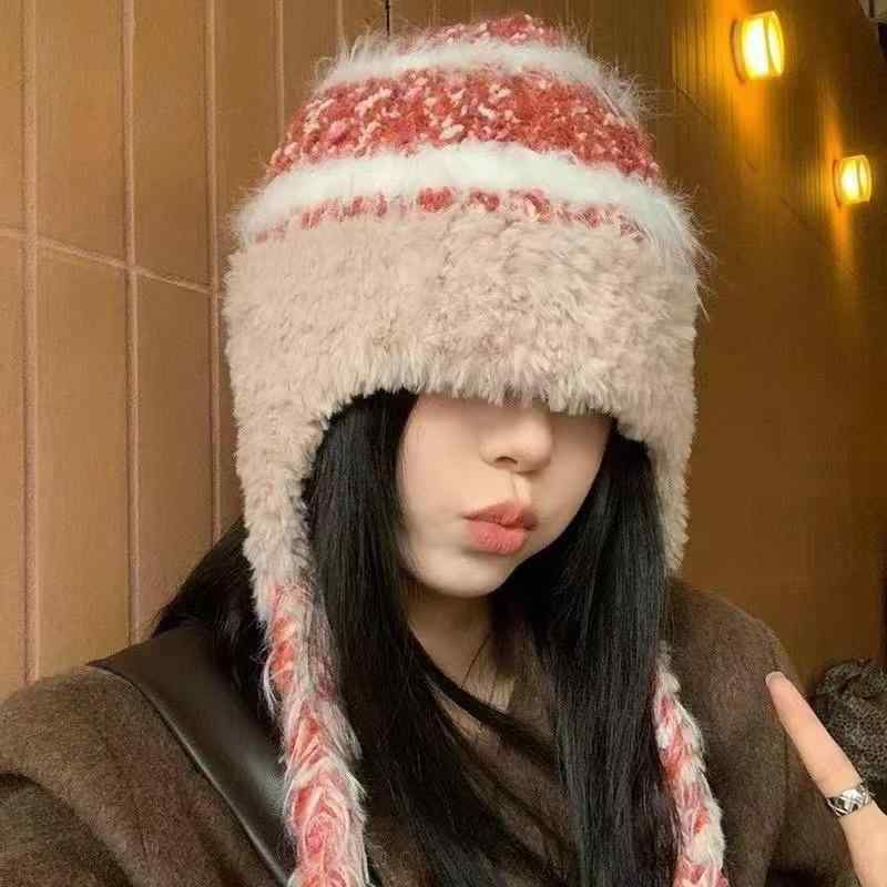 帽子 レディース 秋冬 ニット帽 大判 ゆったり かわいい 防寒 保温 暖かい 小顔効果 ベージュ ピンク