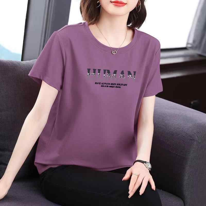 Tシャツ レディース 大きいサイズ 半袖 ゆったり 体型カバー ラウンドネック チュニック トップス ポリエステル プリント柄 ブラック レッド パープル系