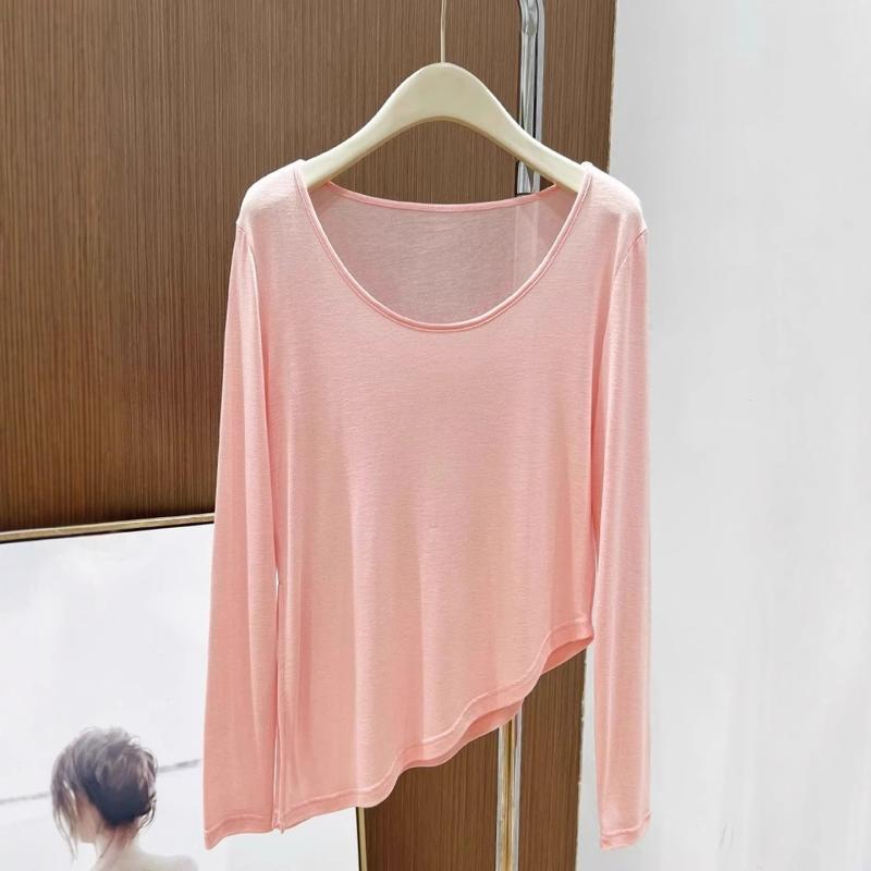 Tシャツ レディース 接触冷感 非対称デザイン 長袖 トップス 韓国風 ゆったり 薄手 ポリエステル 無地 パステルカラー Uネック