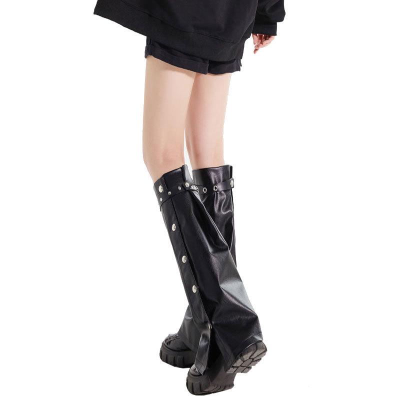 レッグウォーマー レディース PUレザー 高筒 ニーハイ 美脚 細見え 伸縮性 オールシーズン 普段使い かわいい ブラック