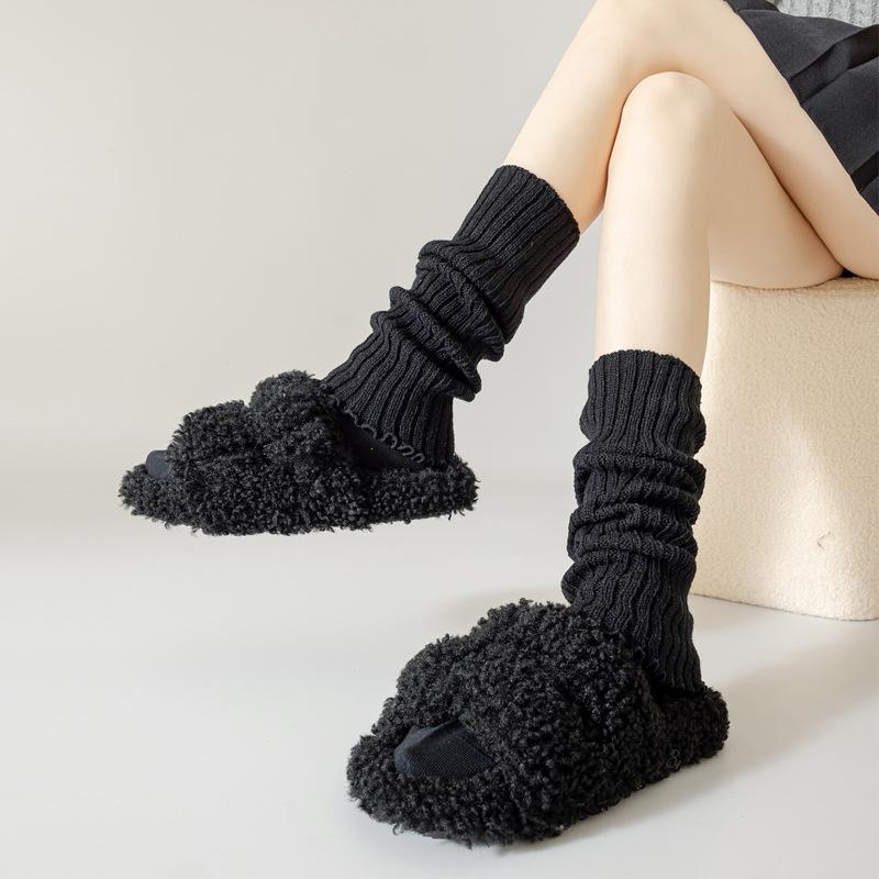 靴下 レディース ソックス 暖かい ニット 高筒 レッグウォーマー 原宿風 Y2K アクリル 秋冬 白色 黒色