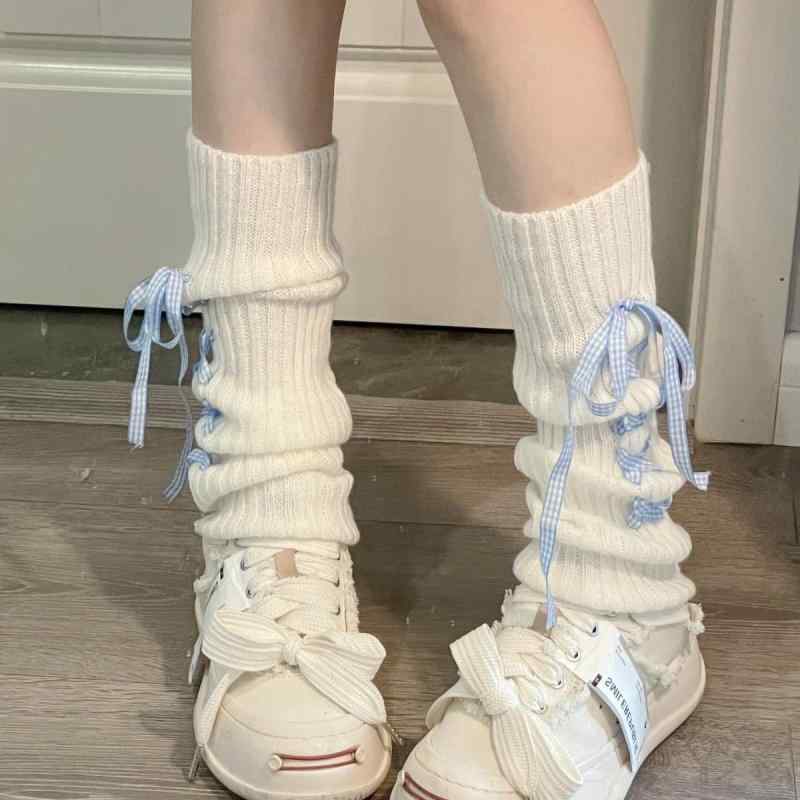 靴下 レディース レッグウォーマー 春夏 薄手 ミドル丈 ソックス 美脚効果 かわいい 白 黒 格子柄