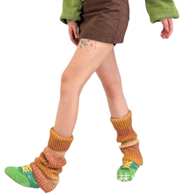 靴下 レディース レッグウォーマー ウール 混紡 グラデーション 配色 冷え対策 美脚効果 秋冬