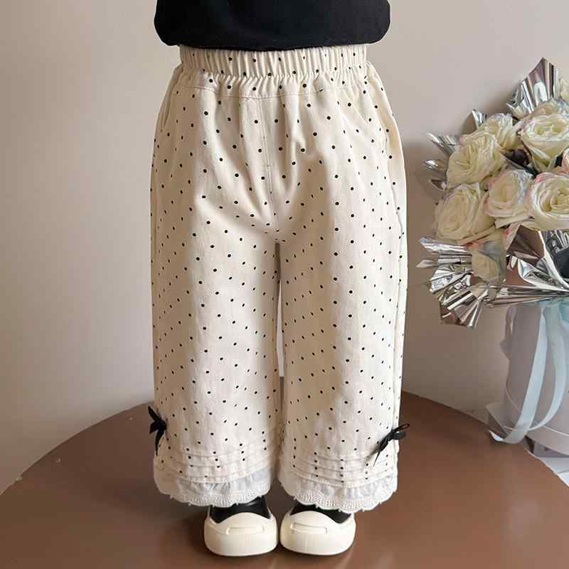子供服 パンツ 春秋 女児 ストレートパンツ 運動着 ワイドレッグパンツ 春物 普段着 ポリエステル繊維 かわいい ドット柄 100cm 110cm 120cm 130cm 140cm