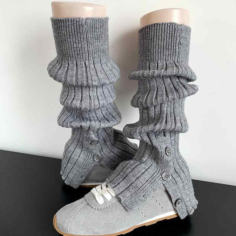 靴下 レディース 秋冬 灰色 ケーブル編み レッグウォーマー ミドル丈 ニット スリット入り あったか かわいい カジュアル 普段使い