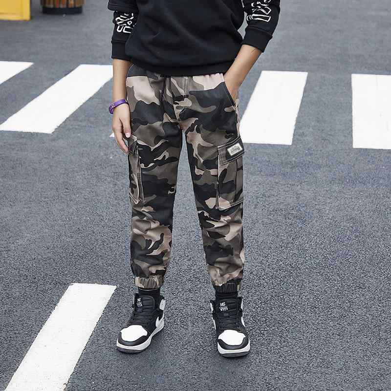 子供服 カーゴパンツ 男の子 迷彩柄 コットン ロングパンツ ウエストゴム 裾絞り 春秋 薄手 普段着 軍緑迷彩 深灰迷彩 カーキ迷彩