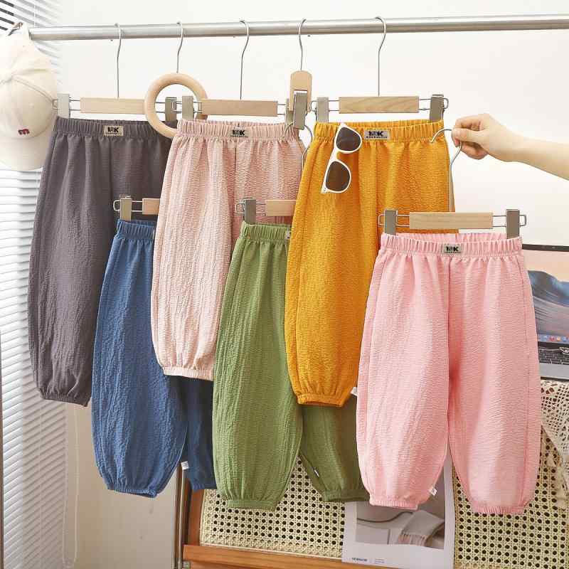 乐天商城 - 子供用パンツ 男の子 女の子 ベビー服 快適 夏用 薄手 9分丈 ズボン 涼しい 蚊よけ ウエストゴム 普段着 部屋着 イエロー 深青 浅茶 ピンク グリーン 深茶 80cm 90cm 100cm 110cm 120cm 130cm