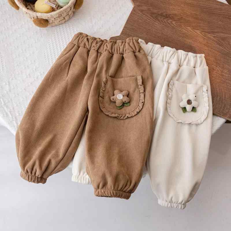 パンツ キッズ 女の子 コーデュロイパンツ 花柄 裏起毛 秋冬 運動着 スウェットパンツ 80cm 90cm 100cm 110cm 120cm 130cm
