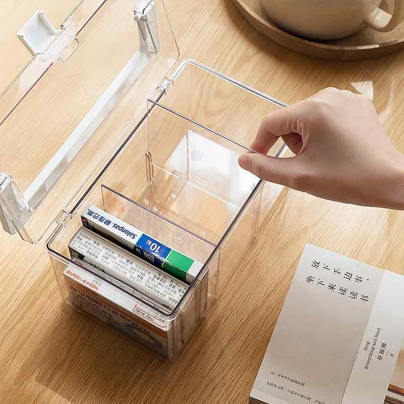収納ケース デスク収納ボックス フタ付き 薬箱 救急箱 小物入れ カード収納 透明 3...