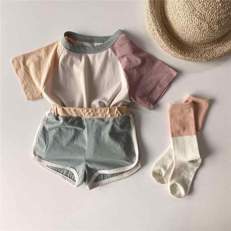 ベビー服 夏物 上下セット 韓国風 半袖 Tシャツ ショートパンツ 綿 薄手 幼児 男の子 女の子 ツーピース ピンク系 グリーン系