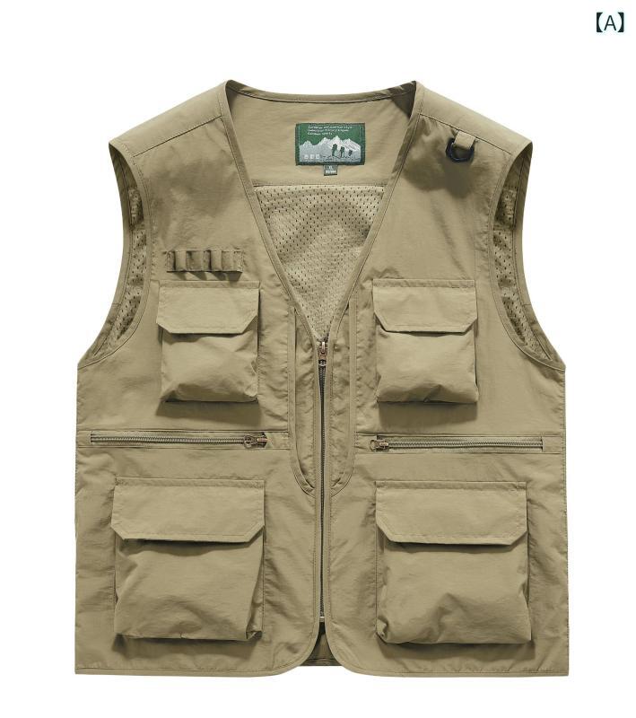 ベスト 男性用 ワーク ユーティリティ 釣り カメラマン アウトドア ポケット カーキ ブラック グレー ネイビー 春夏秋冬