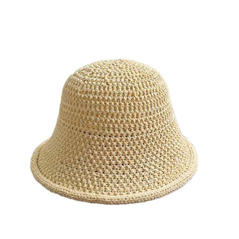 麦わら帽子 レディース バケットハット 編み込み 透かし柄 円頂 大 brim 黒 米 茶 紙草 素材 夏 防晒 透気 遮陽 漁夫帽 スタイル 普段使い ファッション コーディネート