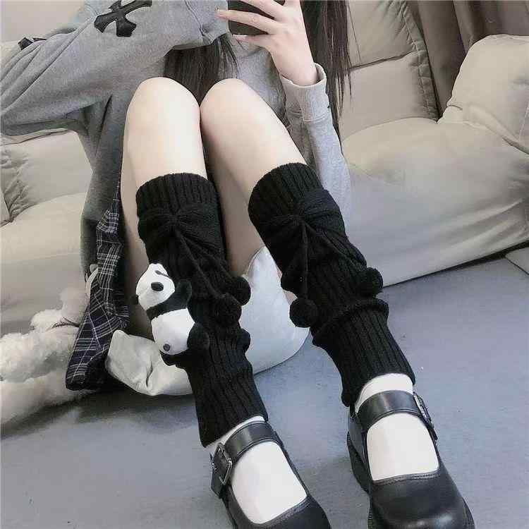 靴下 レディース ソックス ケーブル編み ニット レッグウォーマー ロリータ風 かわいい 美脚 暖かい 冷え対策 秋冬 アクリル 白 黒