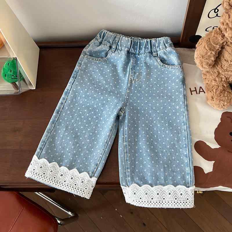 子供服 デニムパンツ 女の子 春秋 レース ドット柄 水玉模様 80 90 100 110 120 130 幼児 女児 ガール..