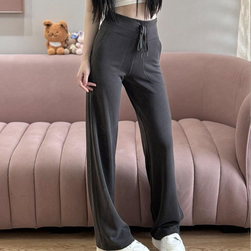 ヨガパンツ レディース ワイドレッグパンツ 直筒パンツ ドローストリング ハイウエストパンツ カジュアルパンツ 普段使い ルームウェア ブラック 米白 石墨グレー 蒸留コーヒー S M L XL