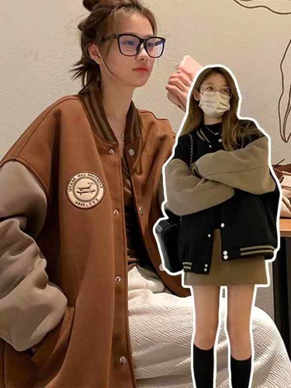 スタジアムジャンパー レディース 秋冬 厚手 ゆったり スウェット カーディガン アニマル柄 ポリエステル ブラック ブラウン M L XL 2XL