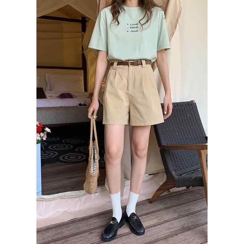 ショートパンツ レディース 韓国風 コットン 高腰 ワイドレッグ バミューダパンツ 春夏 通勤 カジュアル ブラック ベージュ ホワイト パープル ピンク系
