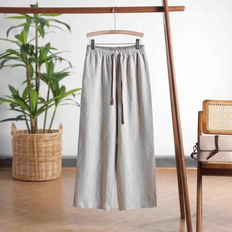 パンツ レディース 麻 リネン ワイド 薄手 涼しい 快適 長ズボン ズボン ガウチョパンツ スカンツ スカーチョ 文芸風 リラックス ウェア グレー
