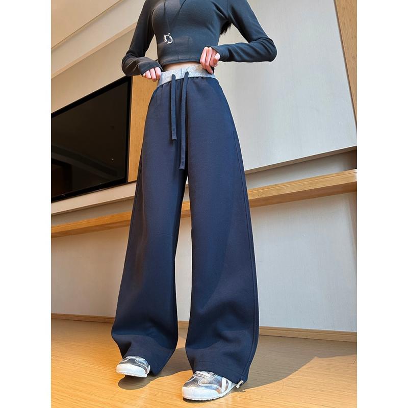 Occidental Goods - スウェットパンツ レディース 春秋 高見え 配色 切り替え ドローストリング ルーズ ストレートパンツ 美脚 ゆったり 普段使い 薄手 高身長 ブラック グレー