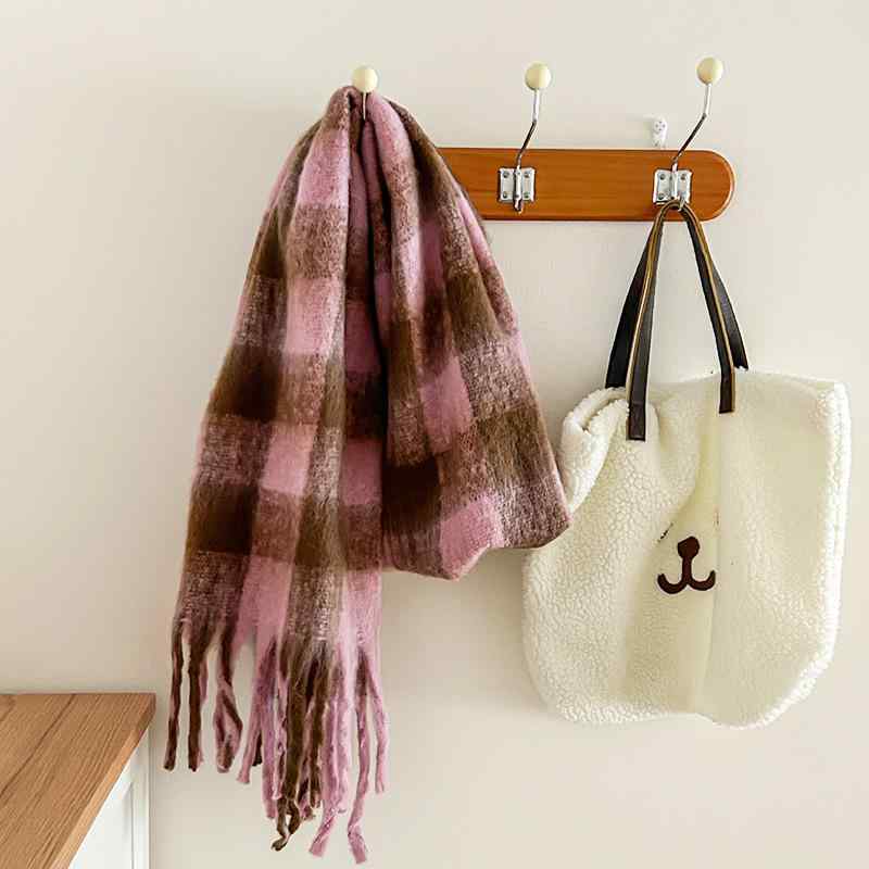 マフラー レディース 秋冬 レトロ チェック柄 ストール 厚手 あったか ショール ひざ掛け 防寒 通勤 オフィス カジュアル かわいい おしゃれ ベージュ ブラウン ピンク