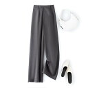 パンツ レディース 春秋 ポリエステル 混紡 テーパードパンツ ワイドレッグパンツ ゆったり ストレート 高見え 無地 グレー ブラック