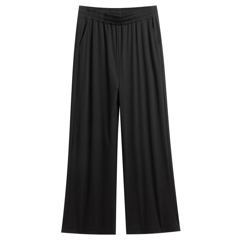 パンツ レディース 大きいサイズ 接触冷感 ワイドレッグパンツ ゆったり ストレートパンツ 春夏 薄手 ウエストゴム 7分丈 8分丈 9分丈 ポケット付き ナイロン スパンデックス