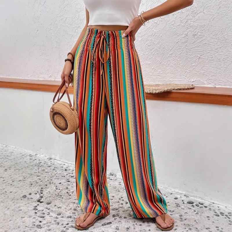 パンツ レディース ストライプ柄 カジュアルパンツ テーパードパンツ イージーパンツ リラックスパンツ 伸縮性 ウエストゴム ゆったり 普段使い ストリート系