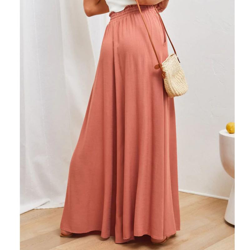 パンツ レディース ワイドパンツ ポリエステル 快適 休闲 高腰 ゆったり ストレートパンツ 春夏 白 黒 杏色 オレンジ 麻色 青色 軍緑色 水色