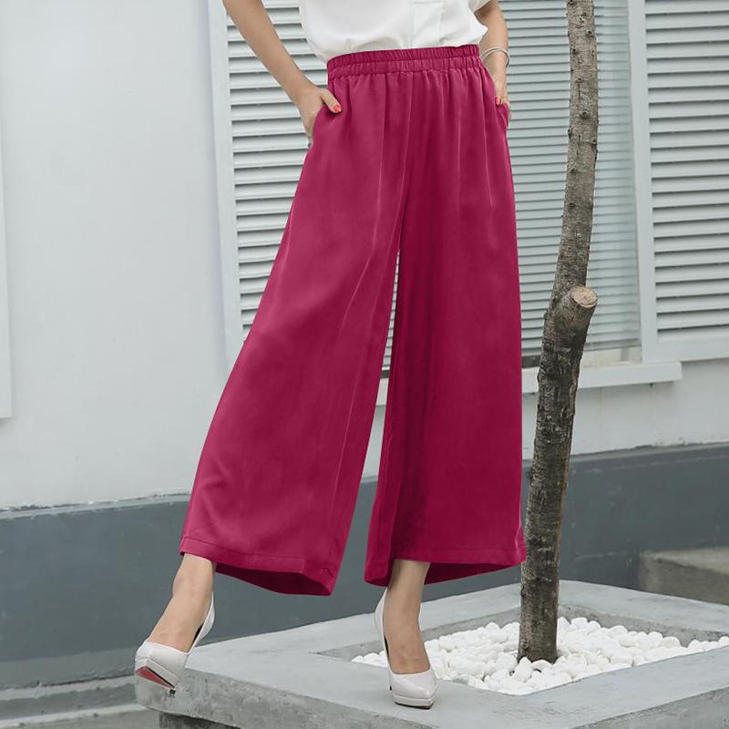 パンツ レディース 大きいサイズ キュプラ ワイドレッグパンツ 9分丈 ゆったり 体型カバー 接触冷感 UVカット カジュアルパンツ 春夏 カーキ ブラック ワインレッド