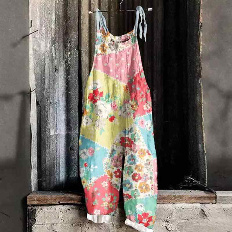 サロペット レディース 春秋 ポリエステル 3Dプリント ゆったり ストレートパンツ コンビネゾン カジュアル 中国風 レトロ かわいい