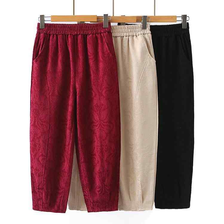 パンツ レディース 提花 ハーレムパンツ ランタンパンツ テーパードパンツ 高見え 高身長 ゆったり ウエストゴム 9分丈 ミドル丈 カジュアル ブラック ワインレッド オフホワイト 春